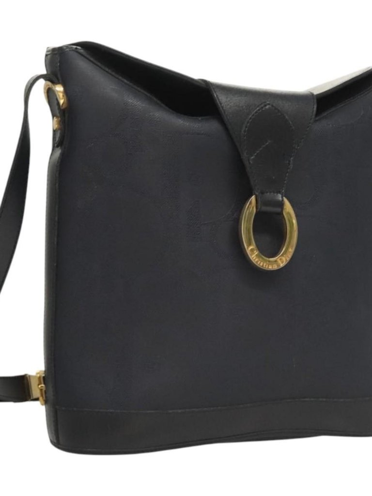 Christian Dior Trotter Canvas Shoulder Bag Pvc Navy Gold Auth Ba1648